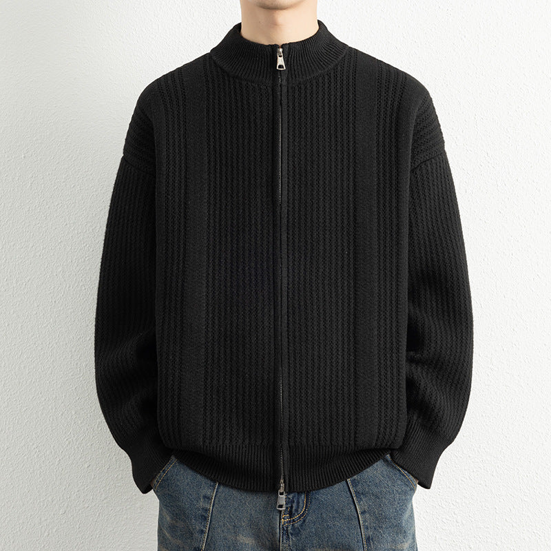 Herren Strickjacke mit modernem Zipper und strukturierter Oberfläche Aliams