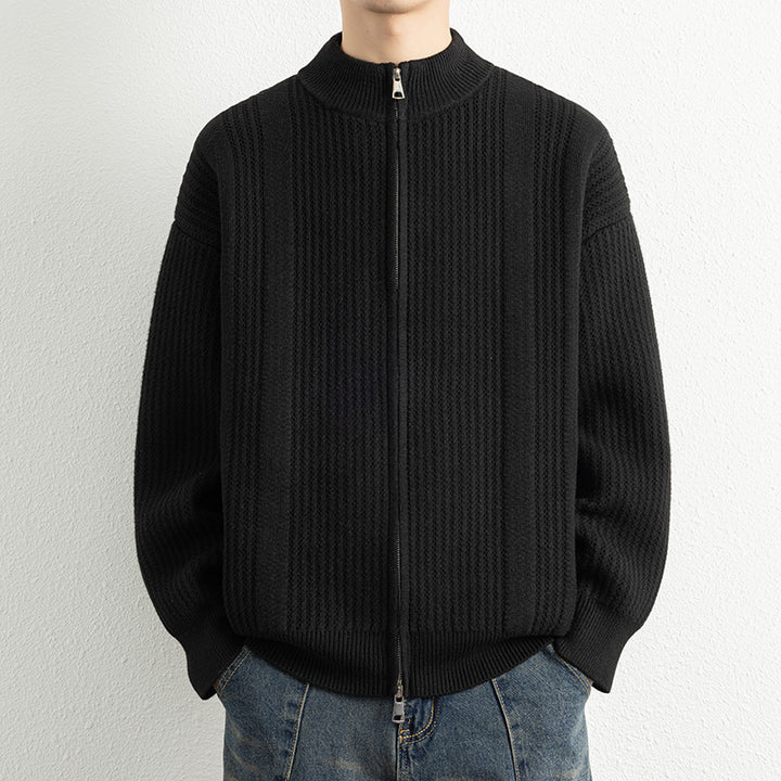 Herren Strickjacke mit modernem Zipper und strukturierter Oberfläche Aliams