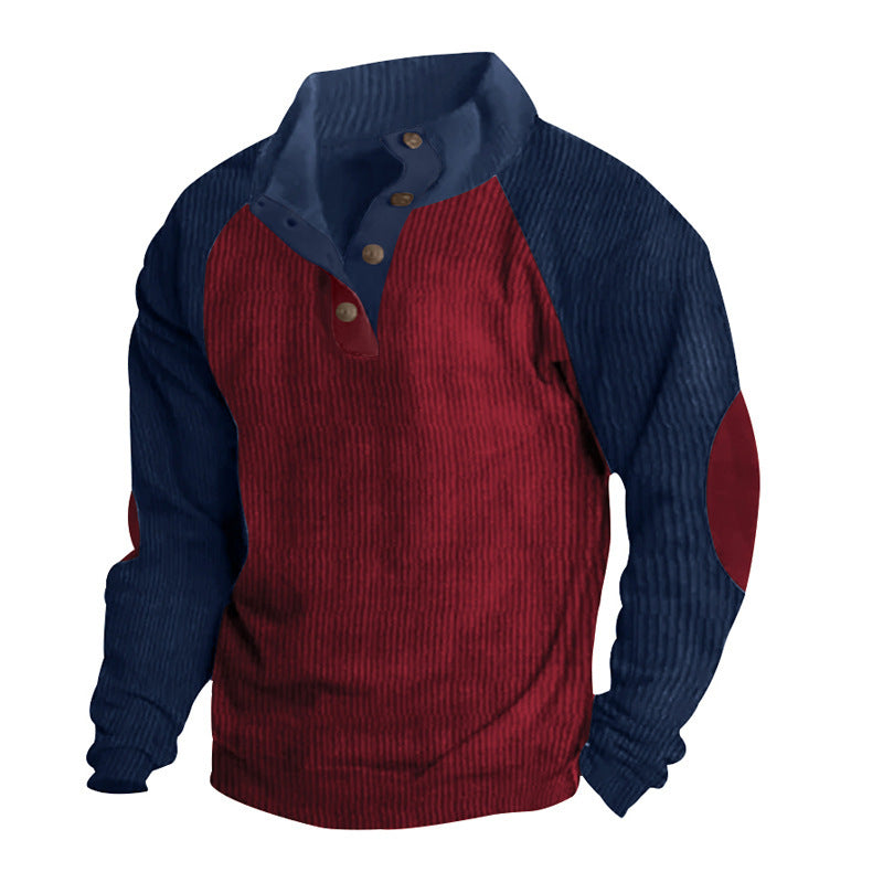 Herren strukturiertes Pullover-Shirt mit Knopfleiste und Lederdetails Aliams