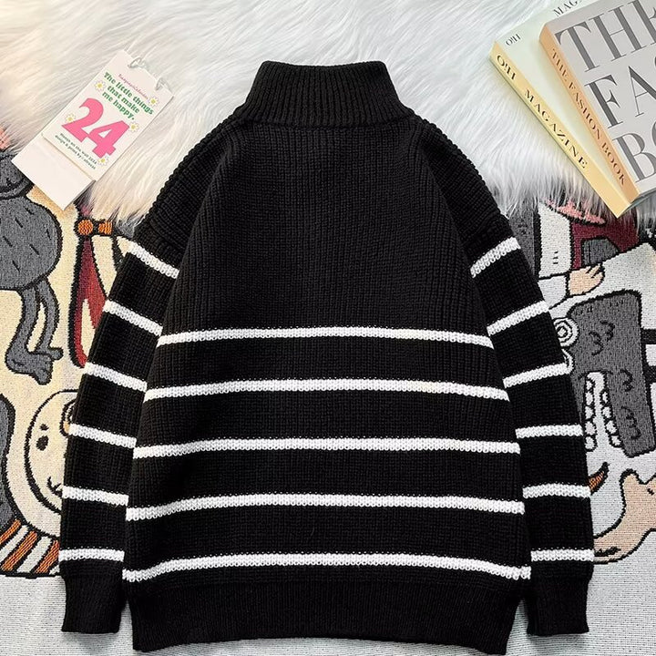 Herren Grobstrickpullover mit hohem Kragen und praktischem Reißverschluss Aliams