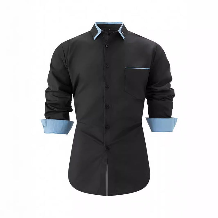 Herren elegantes Langarmhemd mit Kontrastdetails Aliams