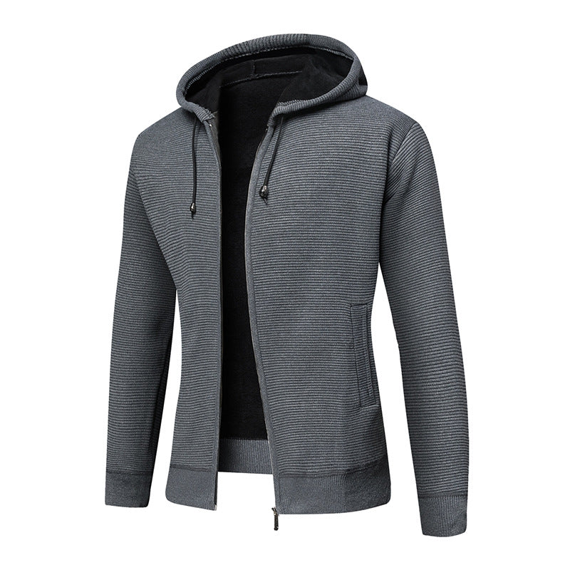 Herren fleecegefütterte Kapuzenjacke mit modischem Rippdesign Aliams
