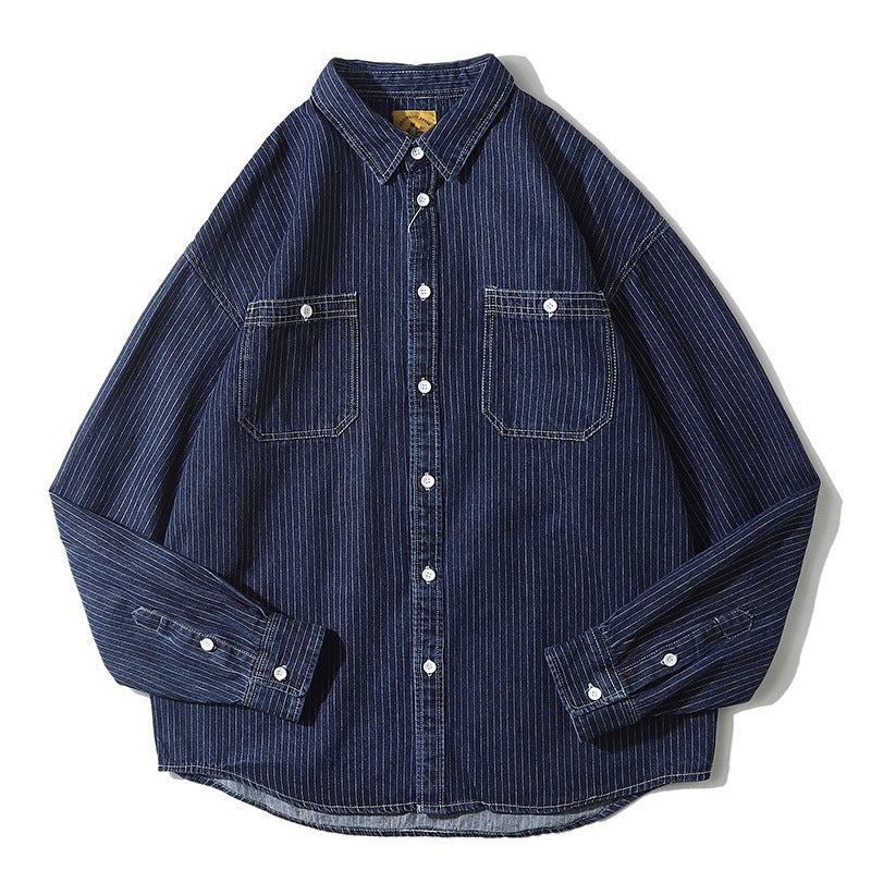 Herren Denim-Hemdjacke mit modernem Streifenmuster und praktischen Brusttaschen Aliams