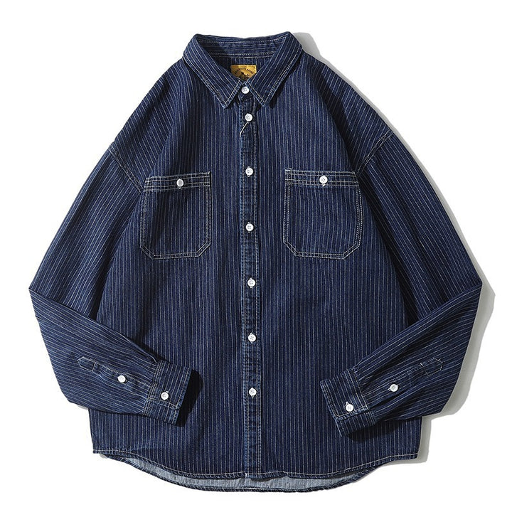 Herren Denim-Hemdjacke mit modernem Streifenmuster und praktischen Brusttaschen Aliams