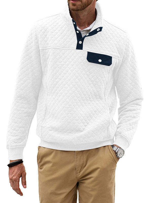 Herren sportlicher Fleece-Pullover mit praktischem Reißverschluss und Knopfleiste Aliams