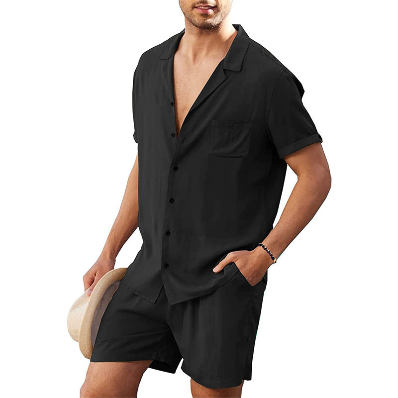 Herren elegantes Freizeit-Set aus hochwertigem, atmungsaktivem Stoff mit Kurzarm-Hemd und Shorts Aliams