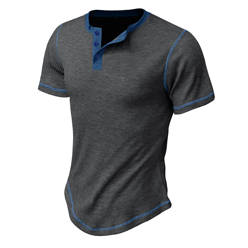 Herren Kurzarm-Henley-Shirt mit kontrastierenden Designelementen Aliams