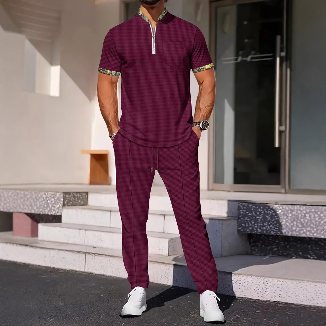 Herren elegantes Freizeit-Set mit modischem Stehkragen und Reißverschluss Aliams