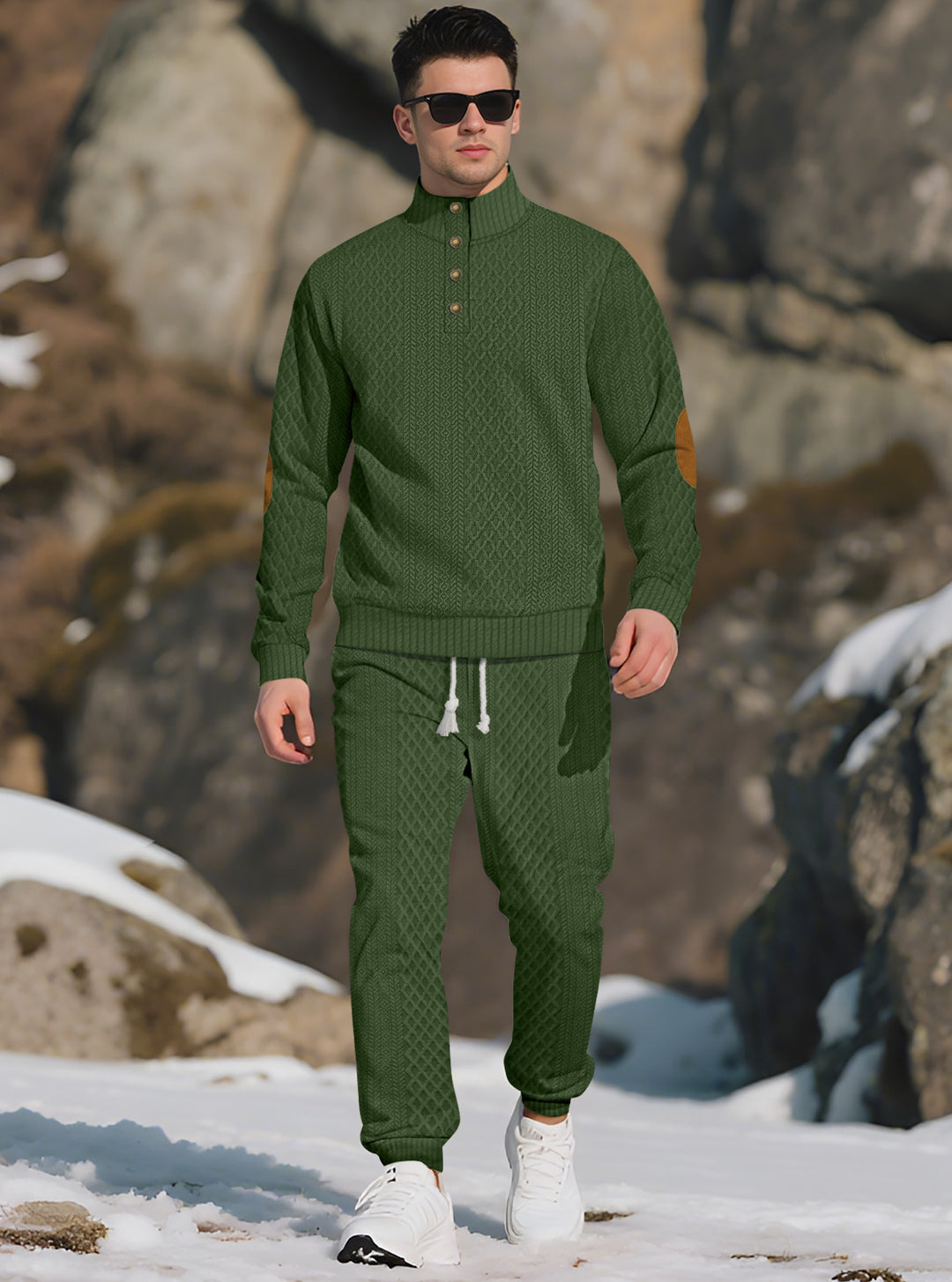 Herren Bequemer Strickpullover mit Stehkragen und modischen Knöpfen Aliams