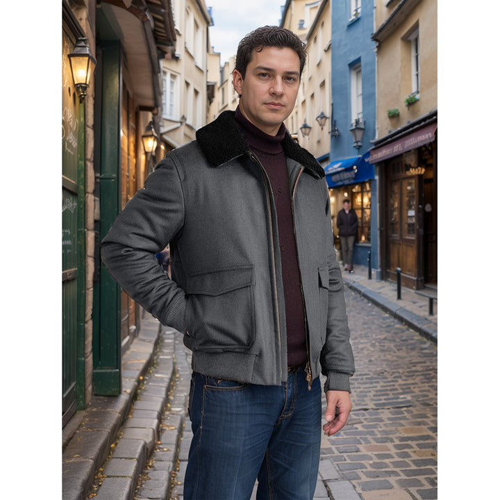 Herren warme und modische Bomberjacke mit Teddykragen Aliams