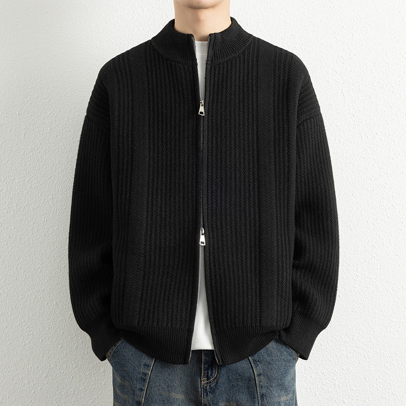 Herren Strickjacke mit modernem Zipper und strukturierter Oberfläche Aliams