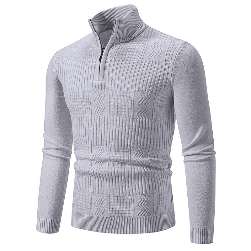 Herren hochwertiger Strickpullover mit modernem Zipper und strukturiertem Muster Aliams
