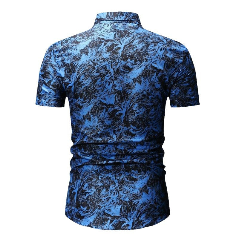 Herren Kurzarm-Hemd mit floralen Mustern und Knopfdetails Aliams