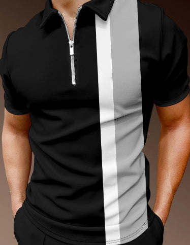 Herren Kurzarm Poloshirt mit maritimem Motiv und sportlichem Reißverschluss Aliams