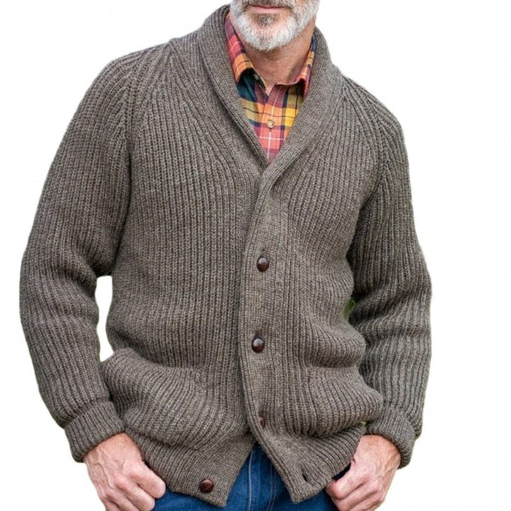 Herren grob gestrickter Cardigan mit praktischen Taschen und modernem V-Ausschnitt Aliams