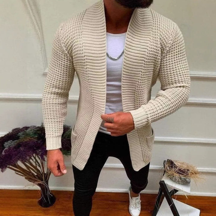 Herren Strickjacke mit offenem Schnitt und tiefem Revers Aliams