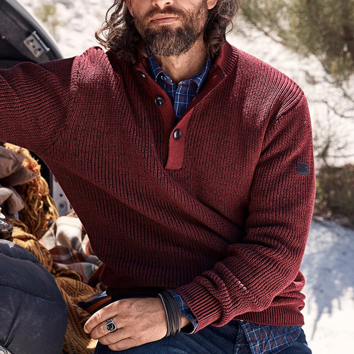 Herren Rippstrickpullover mit Knopfleiste Aliams