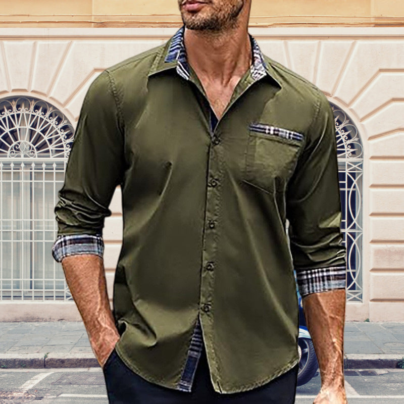 Herren elegantes Langarmhemd mit kontrastierenden Knopfdetails Aliams