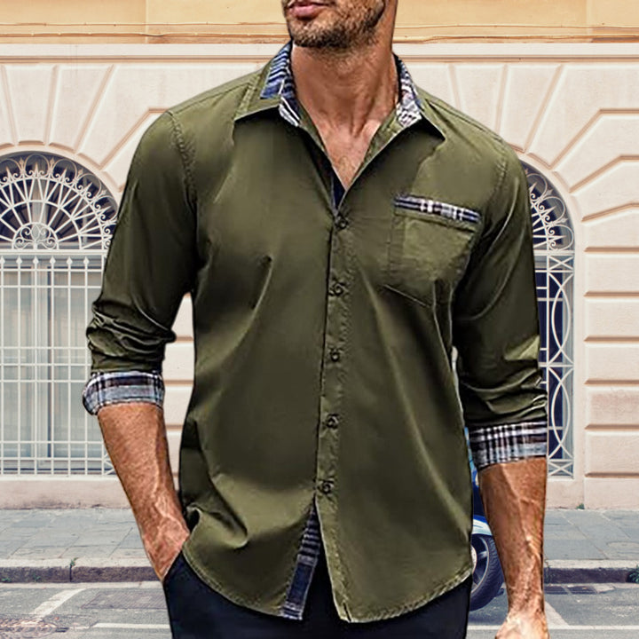 Herren elegantes Langarmhemd mit kontrastierenden Knopfdetails Aliams