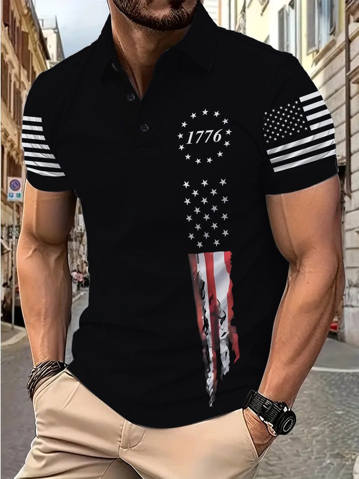 Herren Poloshirt mit patriotischem Grafikdesign und stylishem V-Ausschnitt Aliams