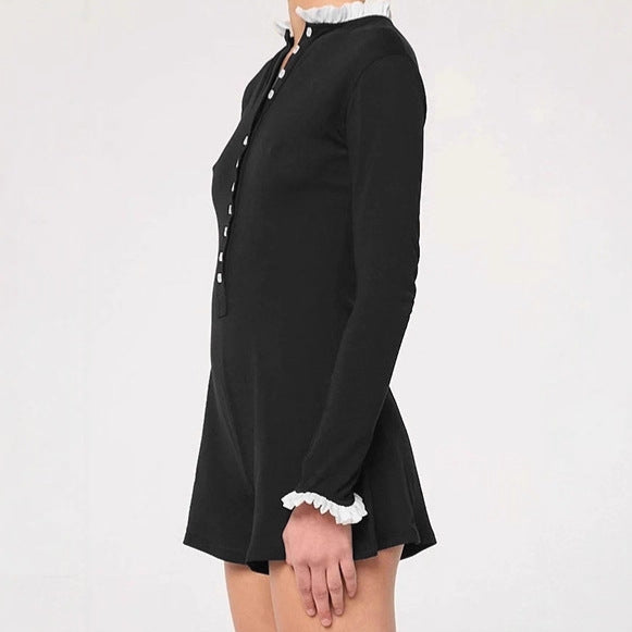 Damen Eleganter Langarm-Jumpsuit mit Knopfleiste und Rüschendetails Aliams