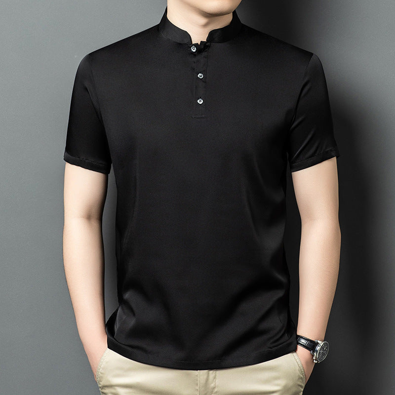 Herren Kurzarm Hemd im modernen Stehkragen-Stil Aliams