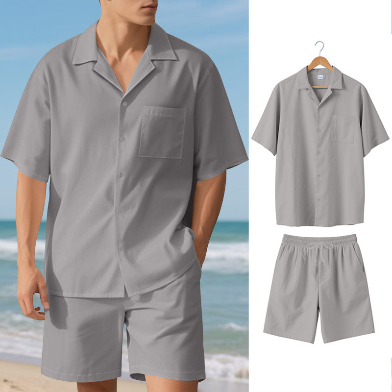 Herren elegantes Kurzarm-Urlaubs-Outfit bestehend aus Hemd und Shorts Aliams
