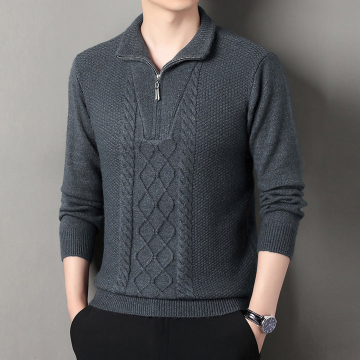 Herren Strickpullover mit hochabschließendem Kragen und durchgehendem Reißverschluss Aliams