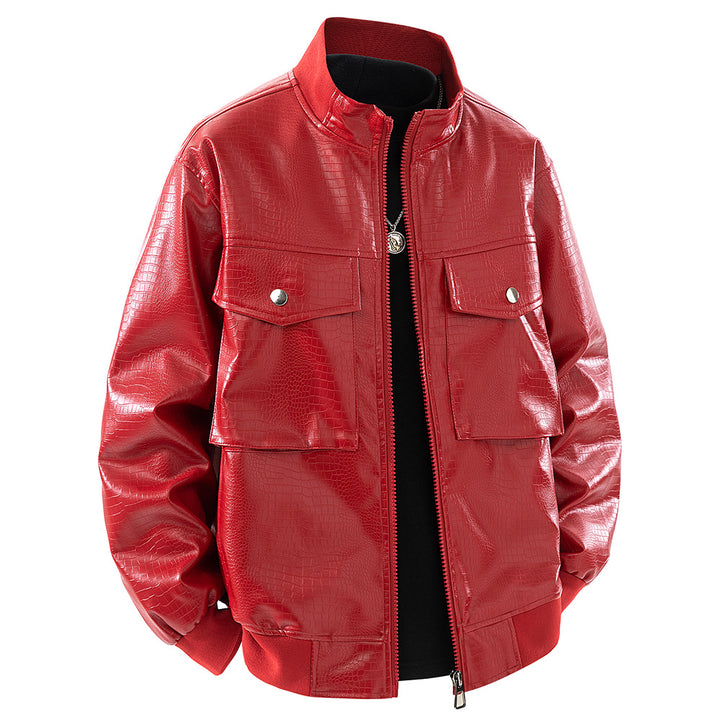 Herren Kunstlederjacke im modernen Design mit praktischen Pattentaschen Aliams