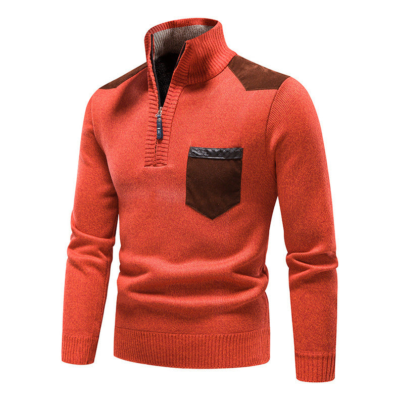 Herren hochwertiger Strickpullover mit modernem Reißverschluss und praktischer Brusttasche Aliams