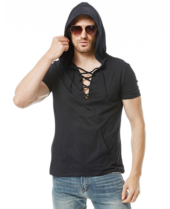 Herren Hoodie T-Shirt mit V-Ausschnitt und Kängurutasche Aliams