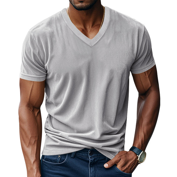 Herren V-Ausschnitt Kurzarmshirt mit strukturierter Oberfläche Aliams