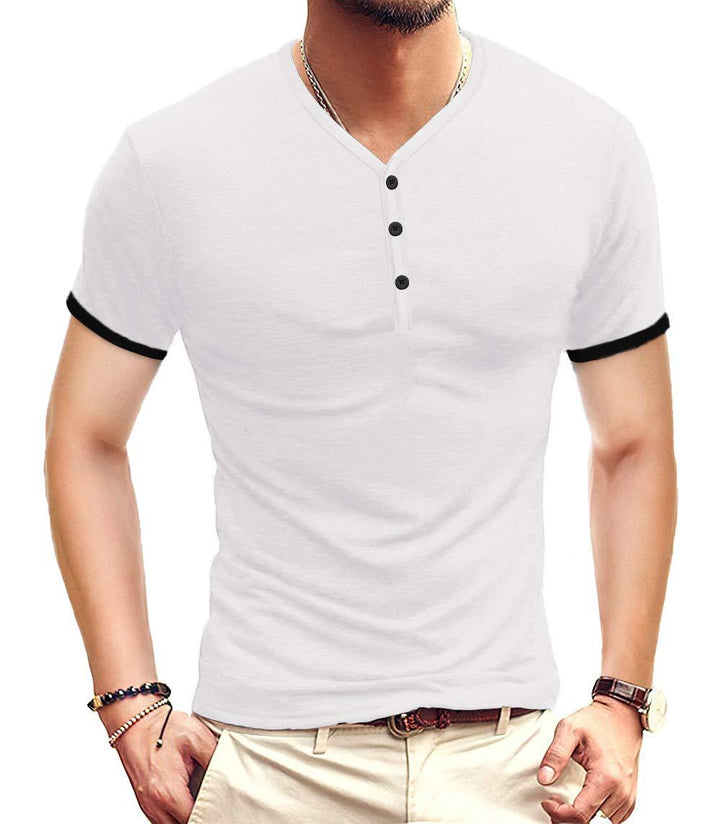 Herren Kurzarm-Henley-Shirt mit kontrastierenden Akzenten Aliams