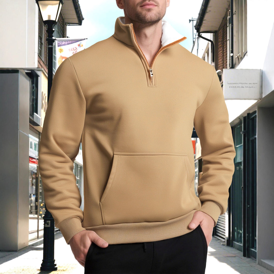 Herren sportlicher Sweatpullover mit innovativem Kragen und praktischer Kängurutasche Aliams