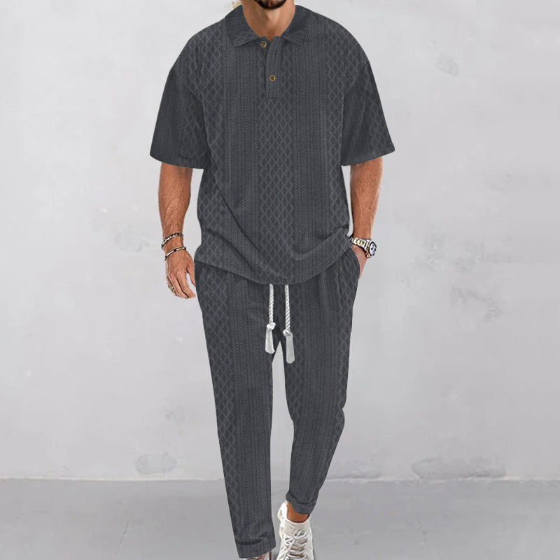 Herren Sommerset mit strukturiertem Kurzarm-Poloshirt und bequemen Jogginghosen Aliams