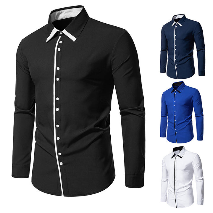 Herren elegantes Langarmhemd mit kontrastierendem Kragen und feinen Knopfdetails Aliams