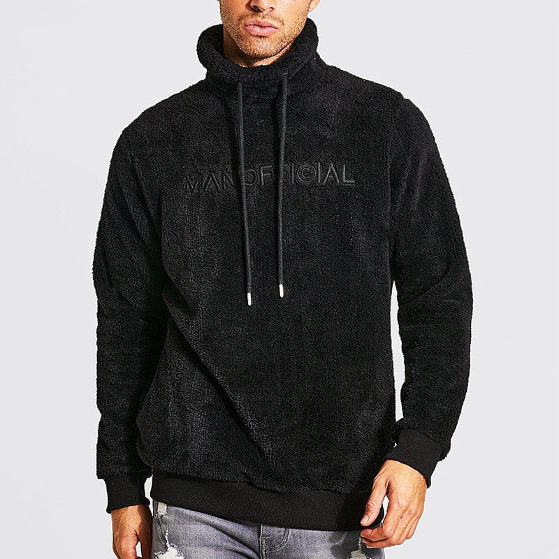 Herren gemütlicher Fleece-Pullover mit hohem Kragen und Kordelzug Aliams