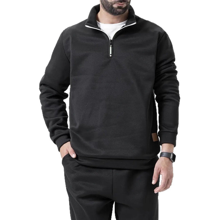 Herren Stehkragen Pullover mit Reißverschluss und strukturiertem Design Aliams