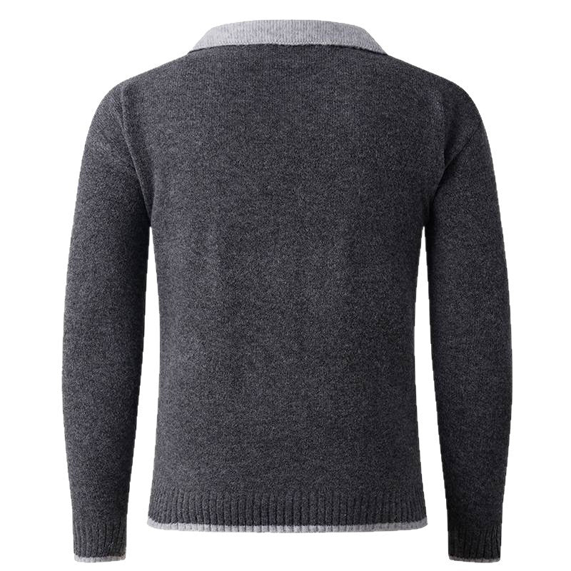 Herren V-Ausschnitt Pullover mit Hemdkragen und feiner Struktur Aliams