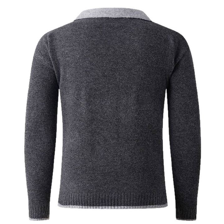 Herren V-Ausschnitt Pullover mit Hemdkragen und feiner Struktur Aliams