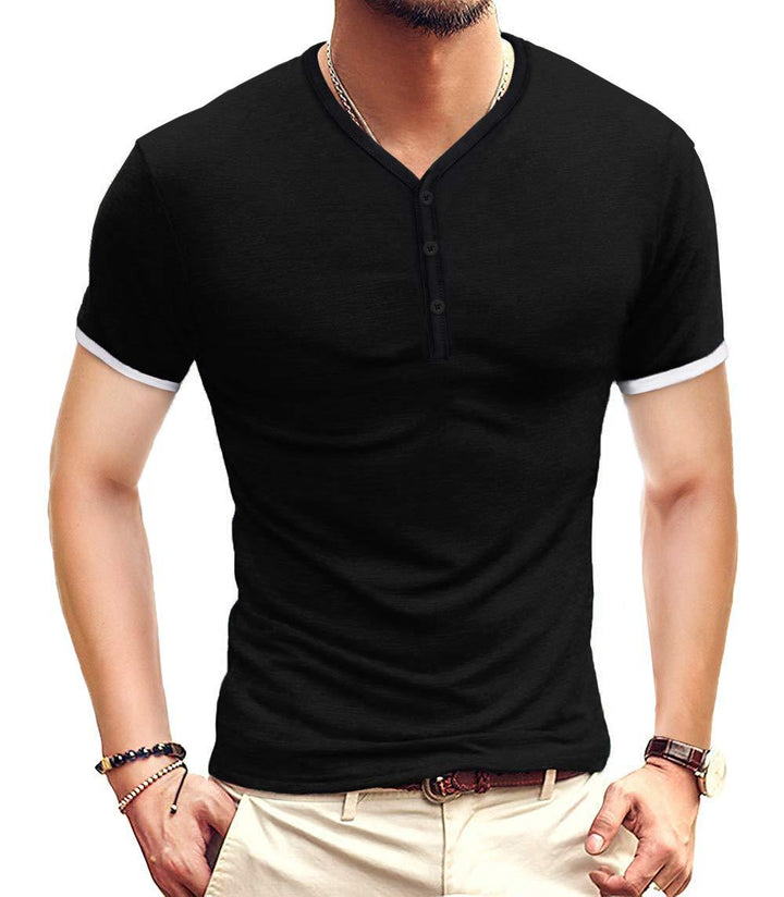 Herren Kurzarm-Henley-Shirt mit kontrastierenden Akzenten Aliams