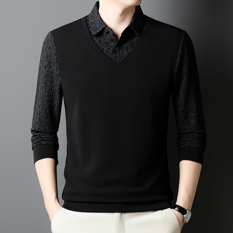 Herren eleganter V-Ausschnitt Pullover mit strukturiertem Ärmel Aliams