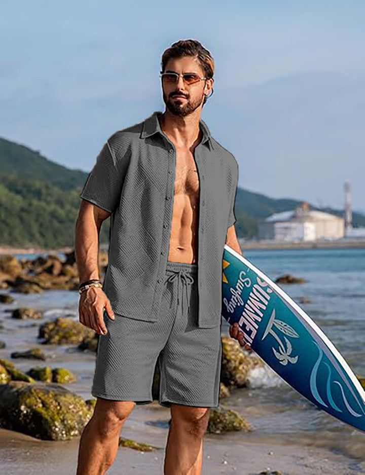 Herren lässiges Surf Outfit mit kurzärmligem Hemd und Shorts Aliams