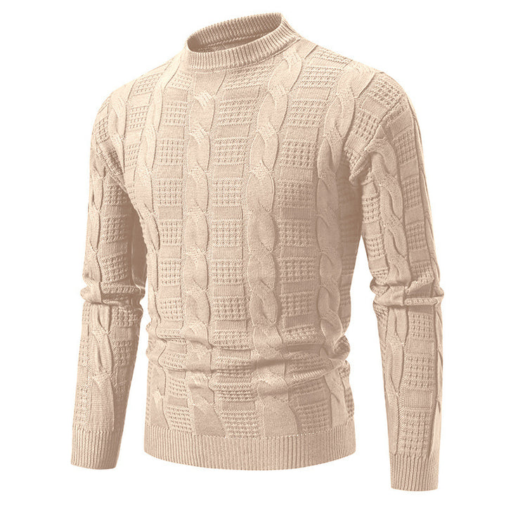 Herren eleganter Strickpullover mit hochgeschlossenem Kragen und Zopfmuster Aliams