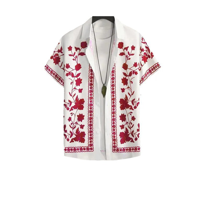 Herren Freizeithemd mit floralem Stickdesign und kurzärmeliger Passform Aliams