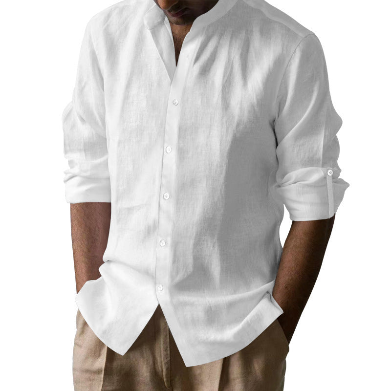 Herren Elegantes Leinenhemd mit Stehkragen und Knopfdetails Aliams