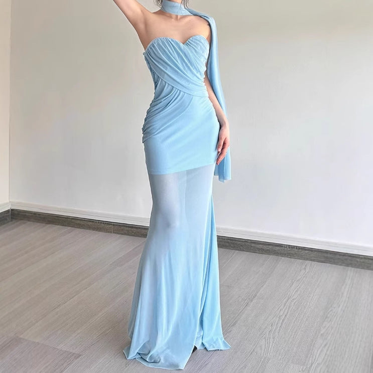 Damen Elegant geschnittenes Maxikleid mit asymmetrischem Ausschnitt und figurformendem Design Aliams