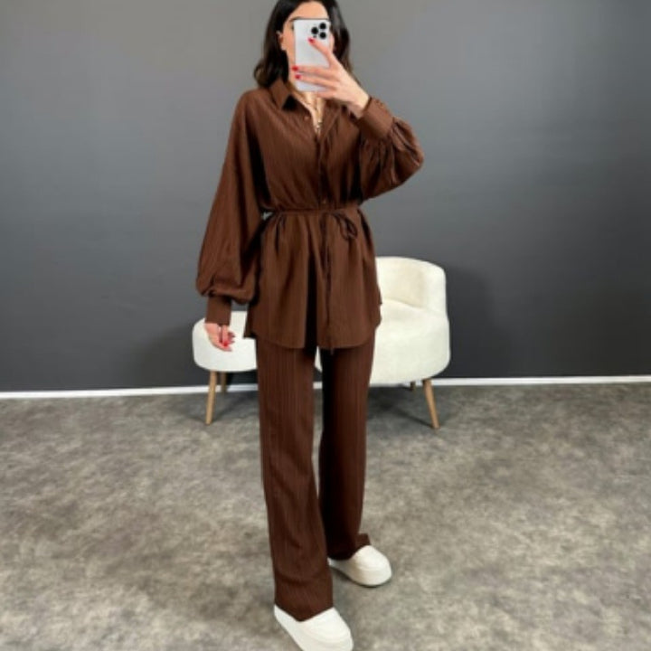 Damen Stylish gestreiftes Hemd mit weitem Beinanzug Aliams