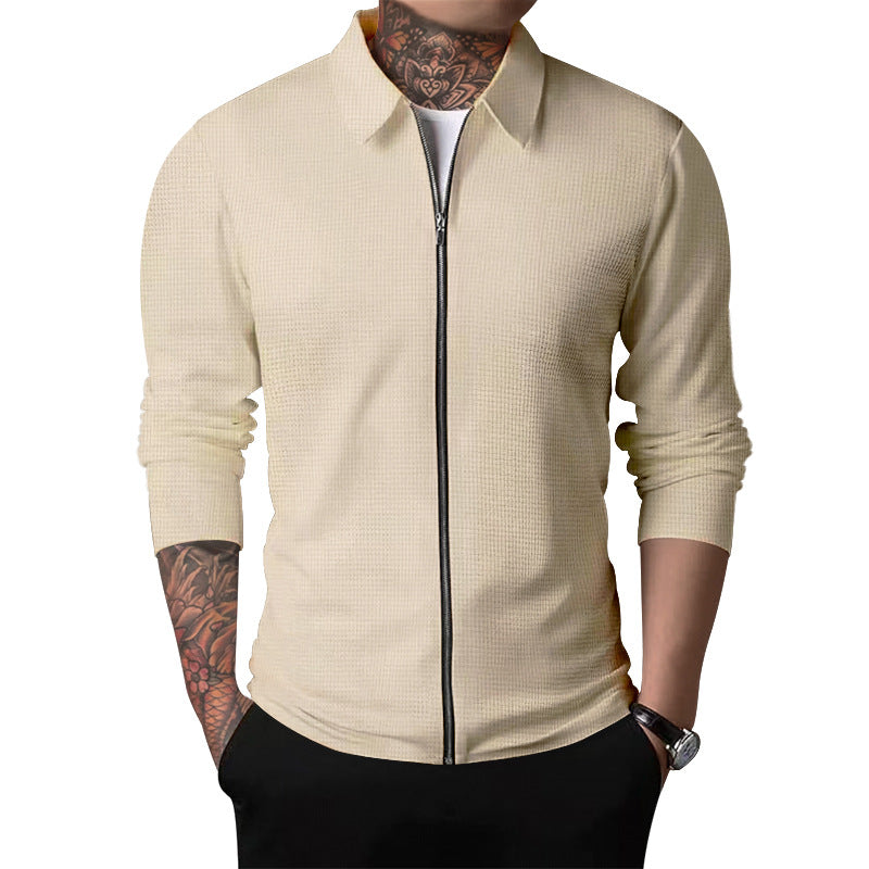 Herren elegantes Langarmshirt mit durchgehendem Reißverschluss und strukturiertem Gewebe Aliams