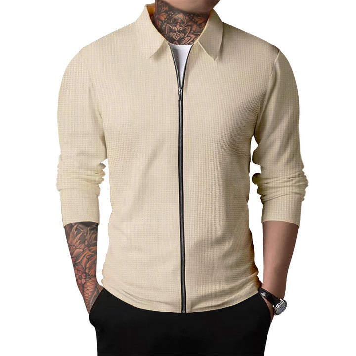 Herren elegantes Langarmshirt mit durchgehendem Reißverschluss und strukturiertem Gewebe Aliams